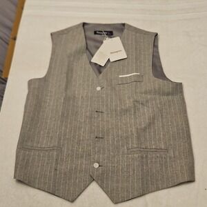 Hanayome Gray Striped Men's Suit Vest Adjustable Back Size L